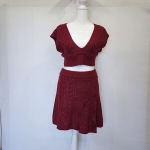 For Love and Lemons Layton Crop Vest & Layton Mini skirt Maroon Medium NWT